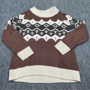 Aerie Brown and Cream Geometric Sweater